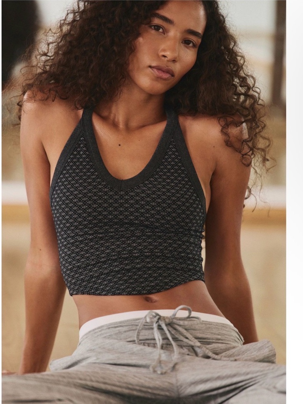 FP Movement by Free People Black Patterned Racerback Tank